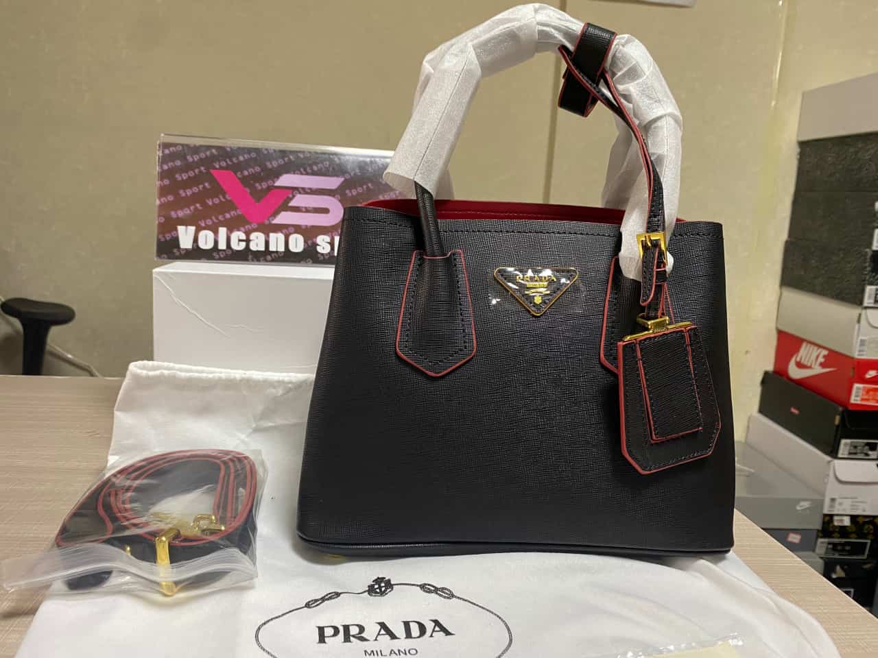 Prada Black Saffiano Mini Double Bag