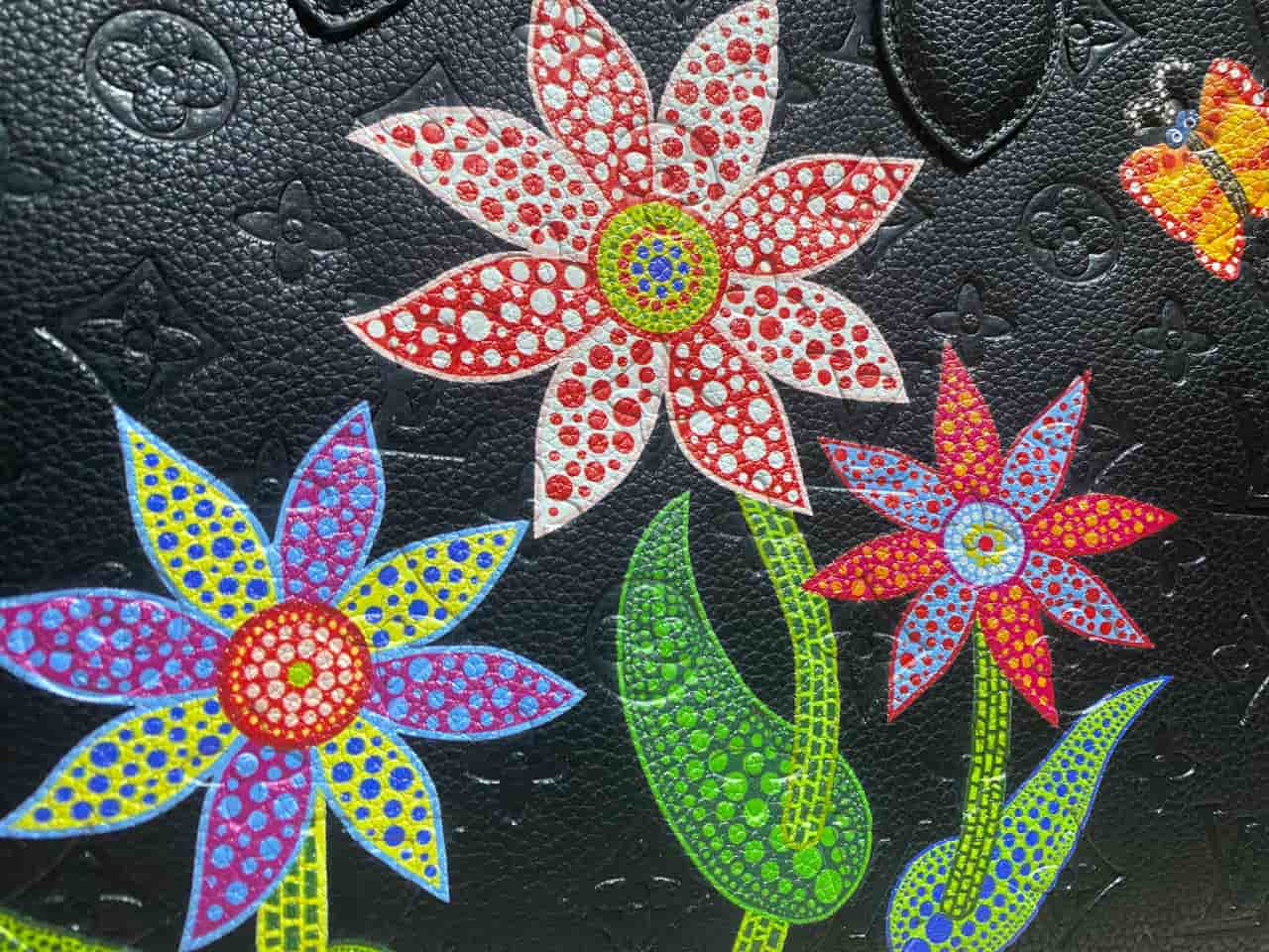 LV x YK Onthego MM Black Flower Marquetry