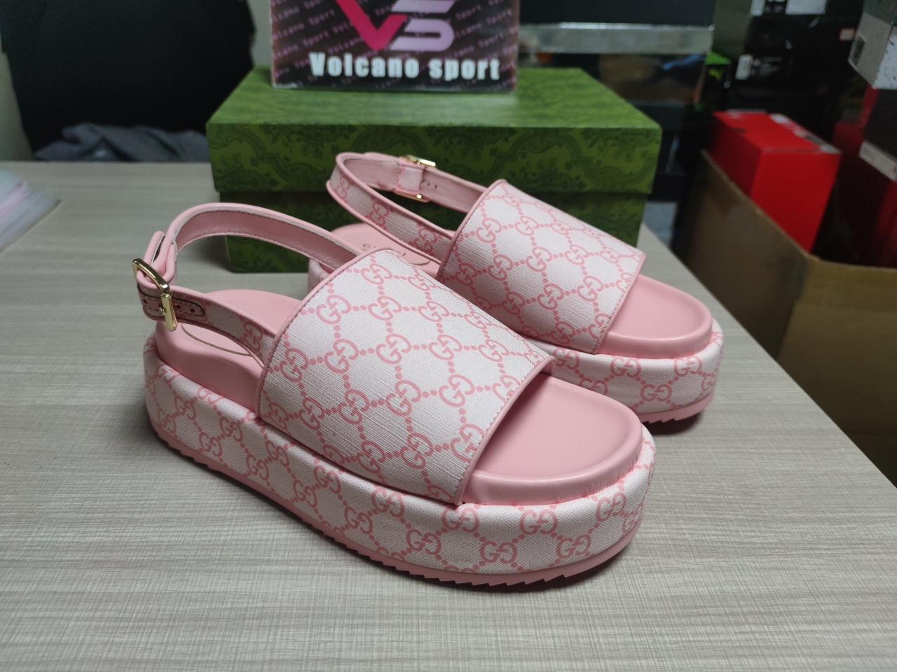 GUCCI Angelina Supreme Platform 30mm Sandal Pink