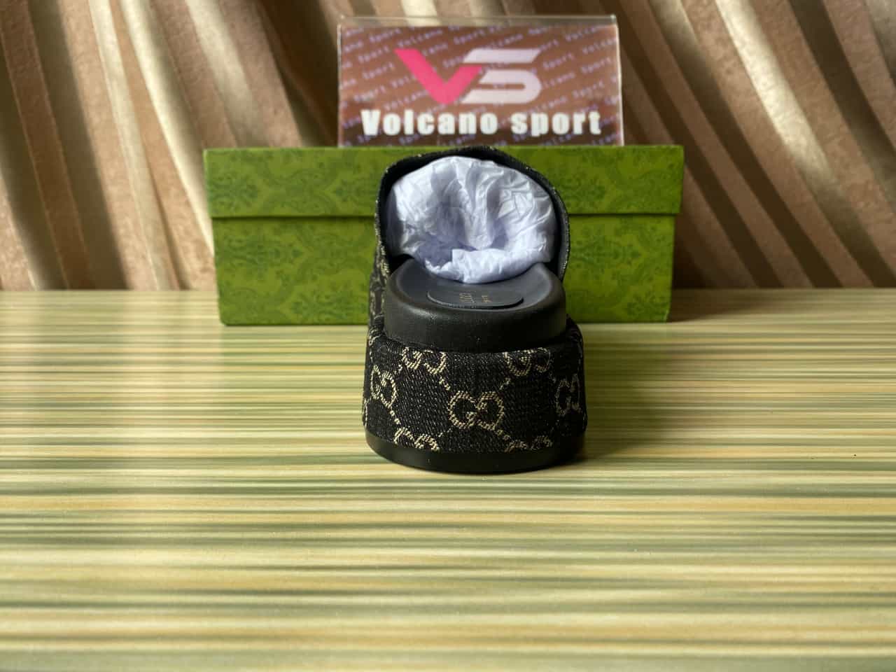 GUCCI Angelina Platform 55 mm Sandal Black Jacquard Denim