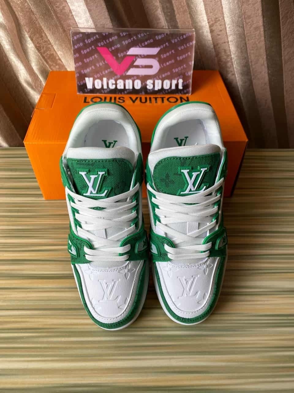 LV Trainer Green Monogram Denim White