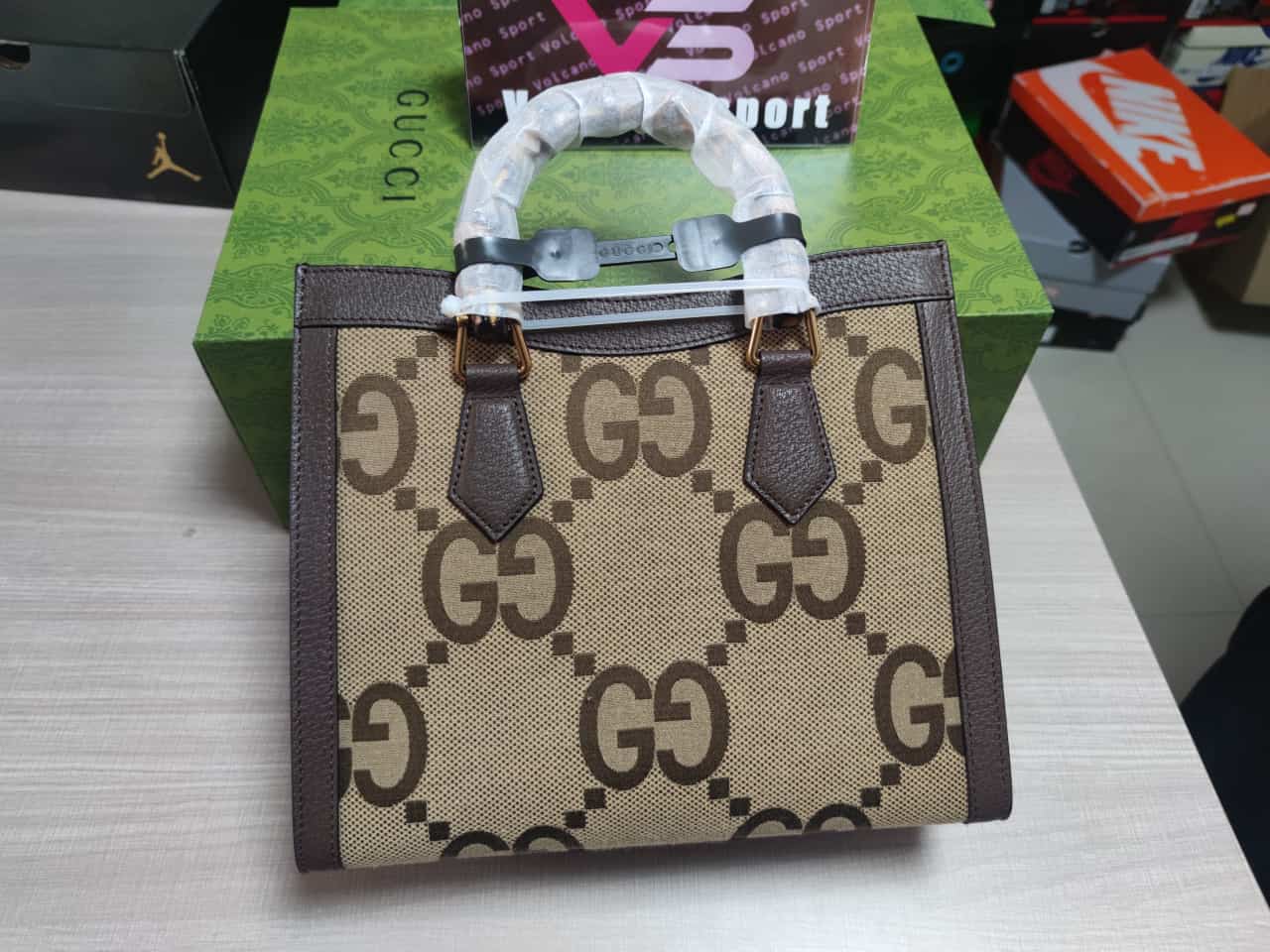 Guc*i Diana Jumbo GG Tote Bag Small Camel/Ebony