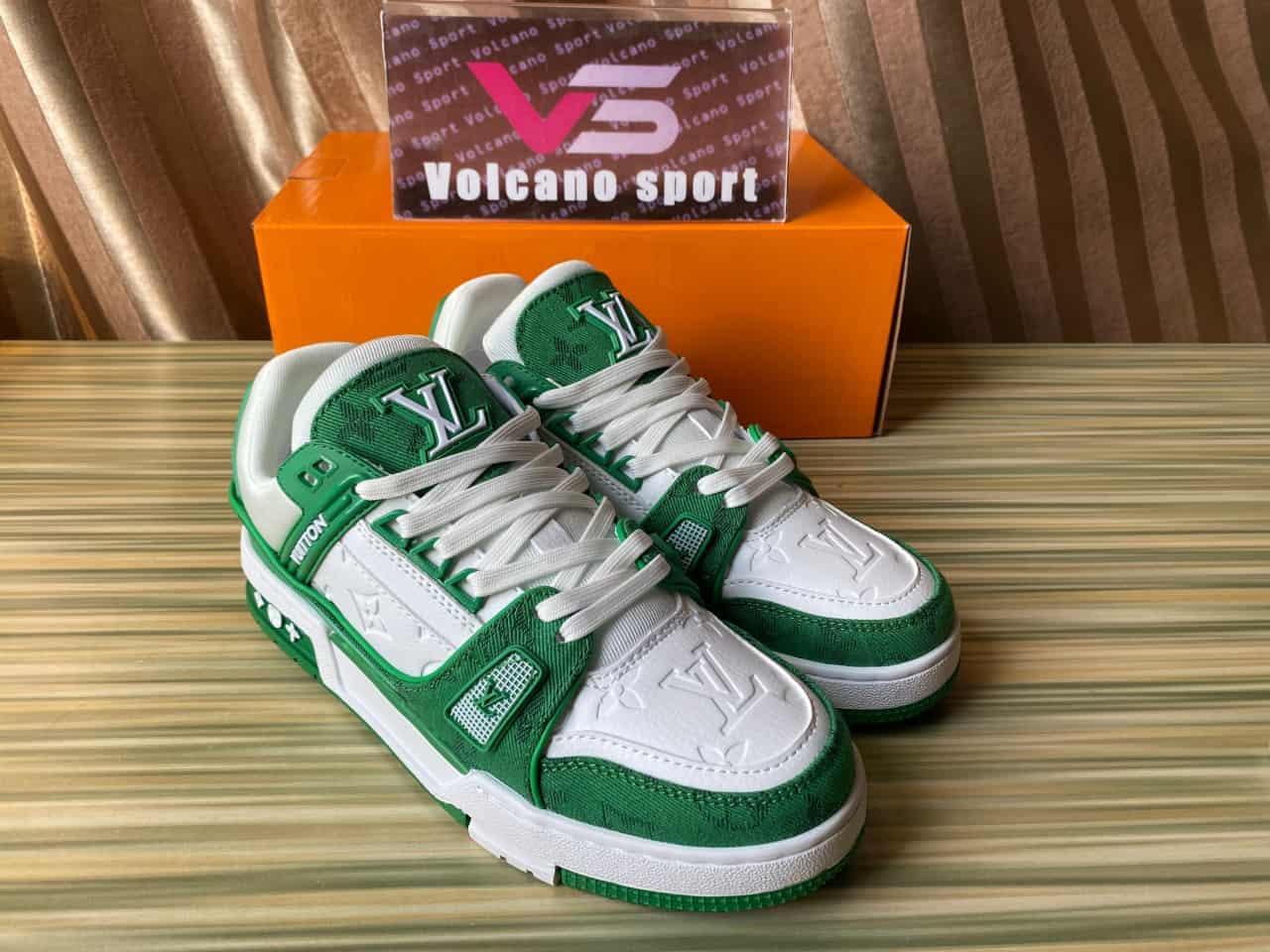 LV Trainer Green Monogram Denim White