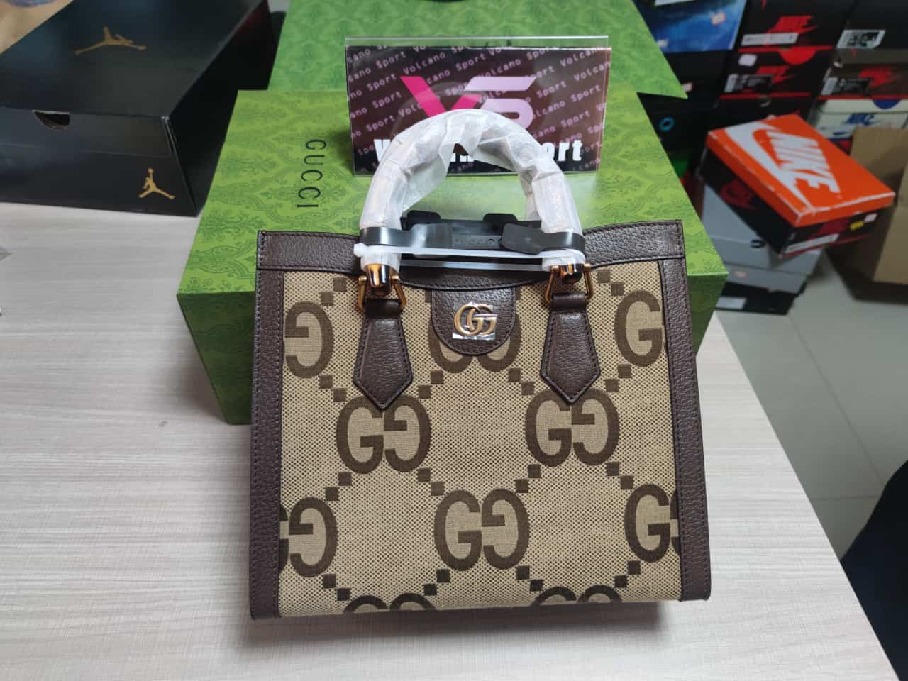 Guc*i Diana Jumbo GG Tote Bag Small Camel/Ebony