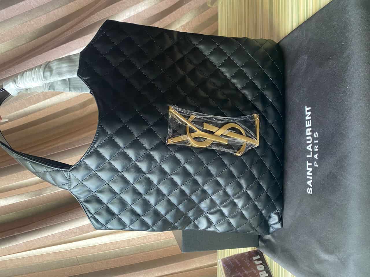Saint Laurent Black Quilted Leather Icare Maxi Shopping Tote Bag