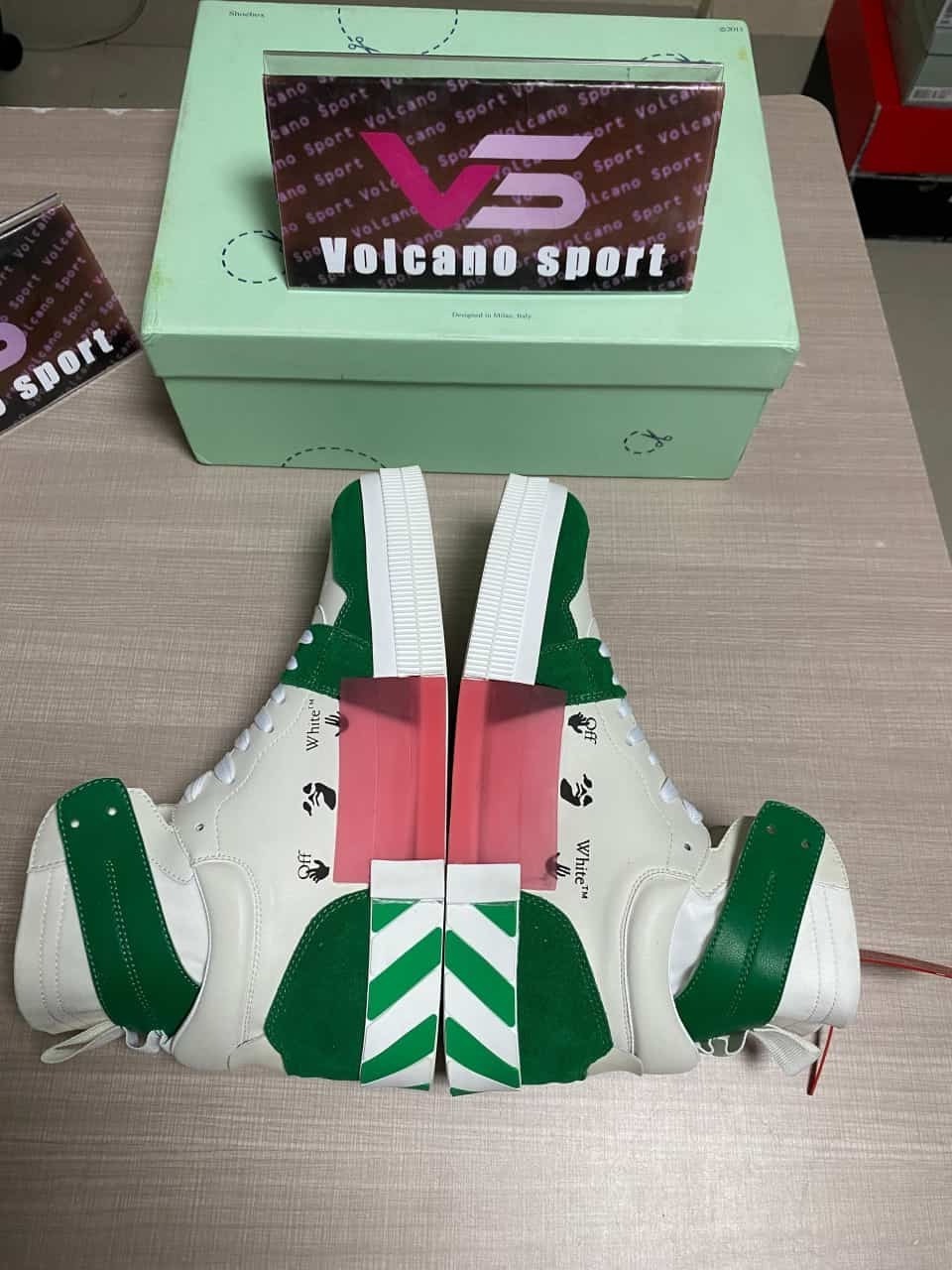 OFF-WHITE Vulcanized White and green High-Top