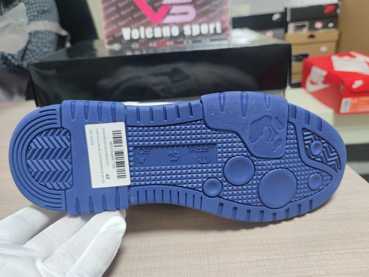 OFF-WHITE Out Of Office OOO Low Tops White White Navy Blue