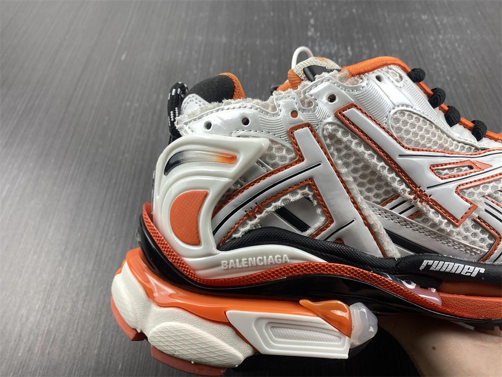 Balenciaga: White & Orange Track Sneakers