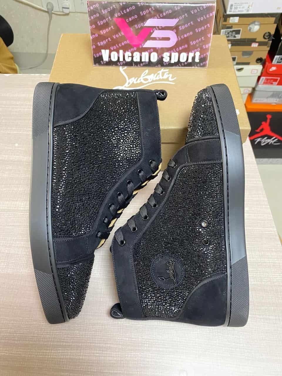 Christian Louboutin High top Full Diamond Black Suede Rhinestone Shoes