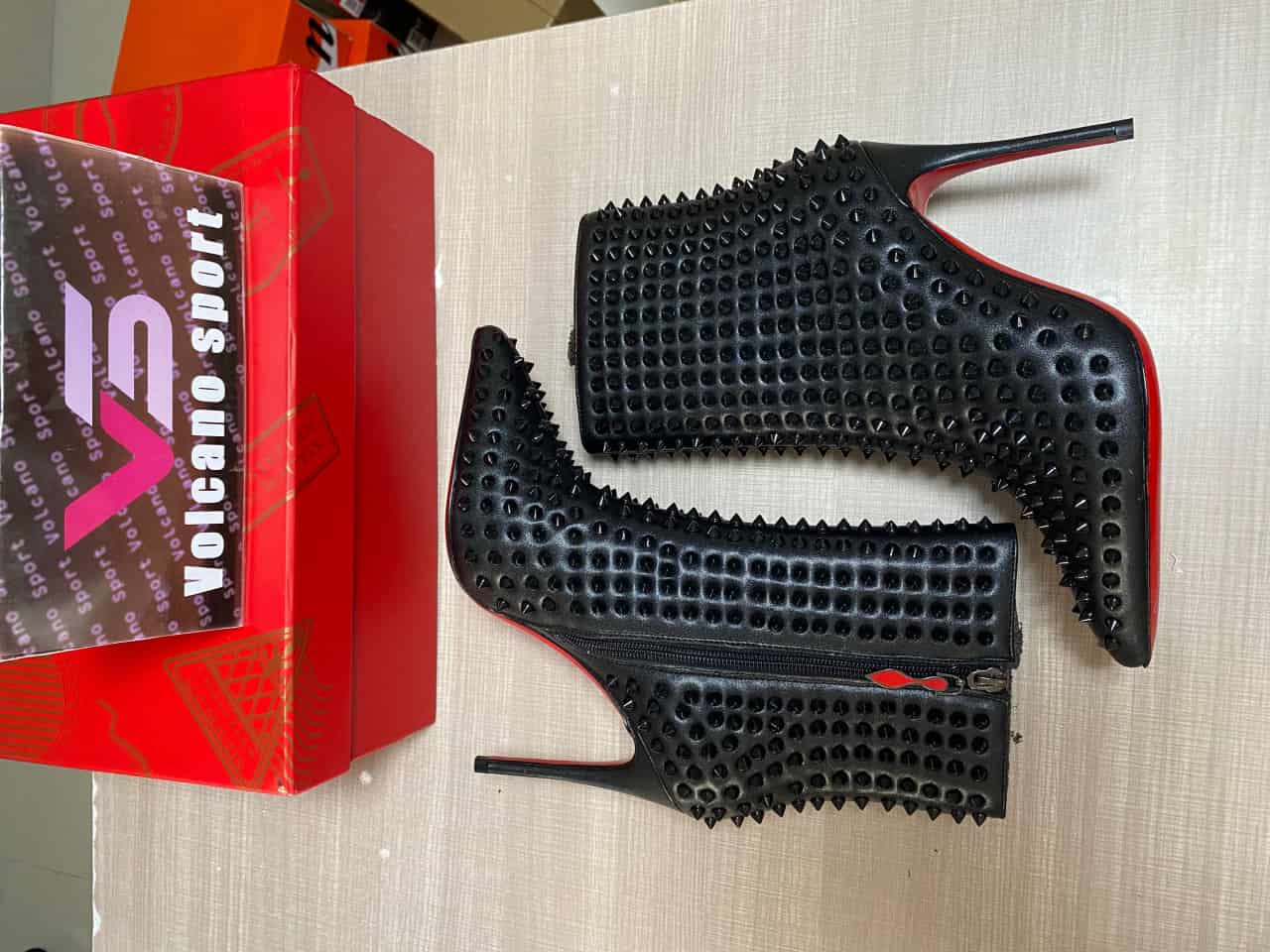 Christian Louboutin Black Snakilta 120 Spiked Leather Ankle Boots