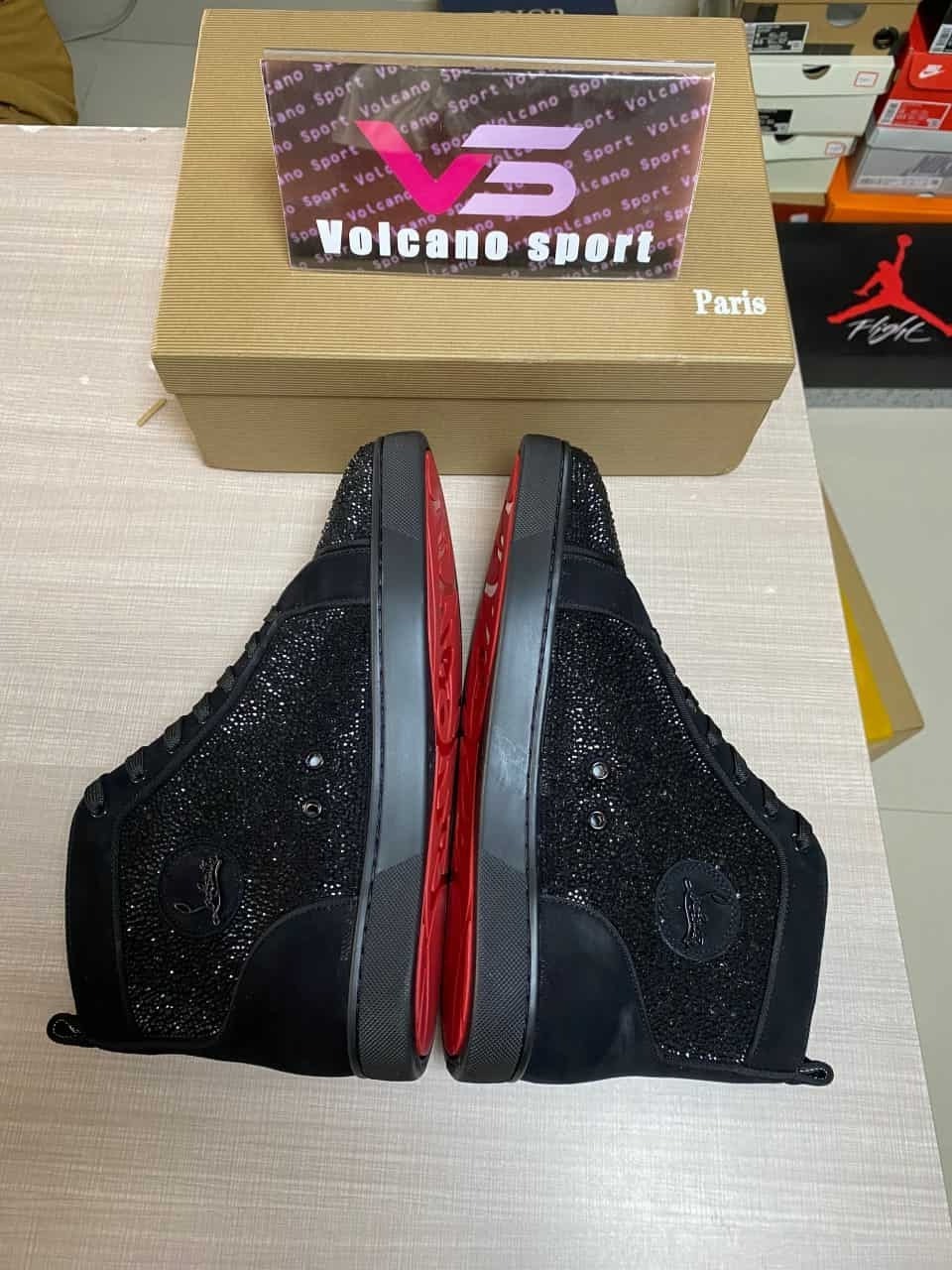 Christian Louboutin High top Full Diamond Black Suede Rhinestone Shoes