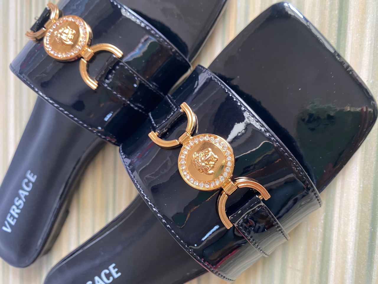 Versace La Medusa Patent Leather Sandal