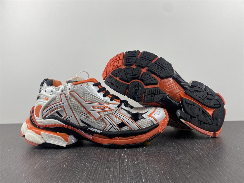 Balenciaga: White & Orange Track Sneakers