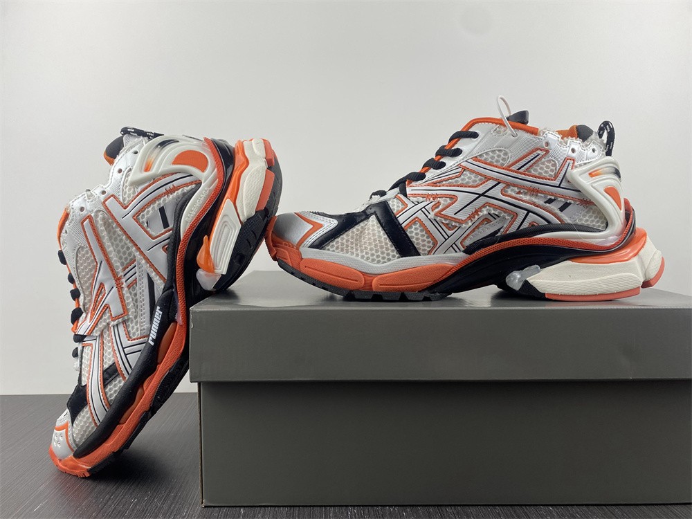 Balenciaga: White & Orange Track Sneakers