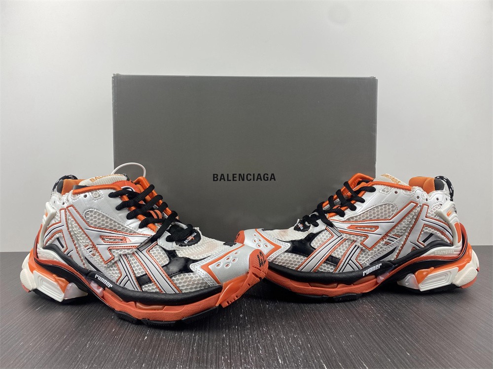 Balenciaga: White & Orange Track Sneakers