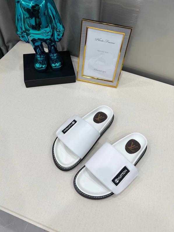 Louis Vuitton Calfskin Sunset Flat Mule Sandals White