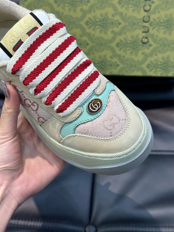 Gucci Screener GG Sneakers Gray Beige Pink