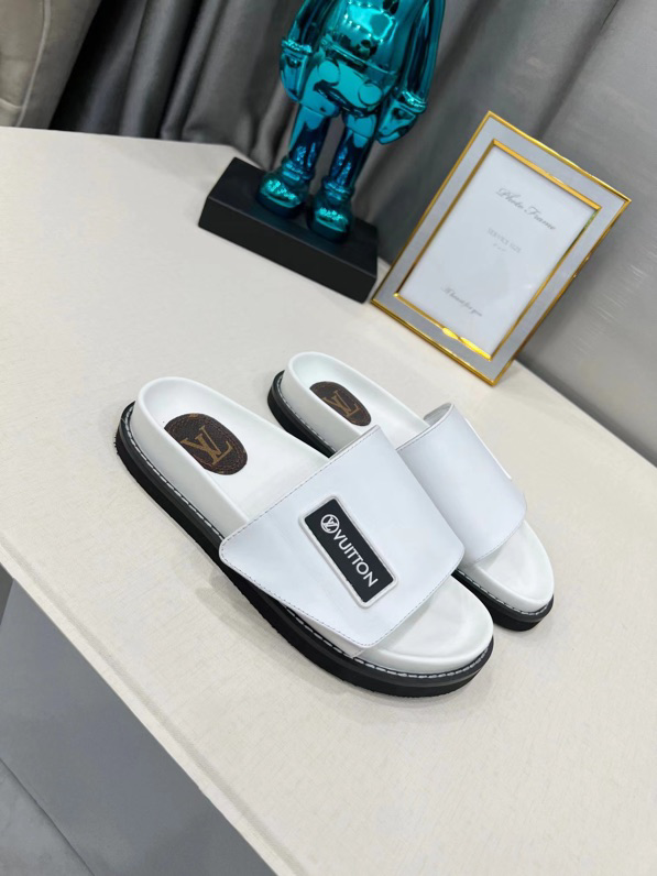 Louis Vuitton Calfskin Sunset Flat Mule Sandals White