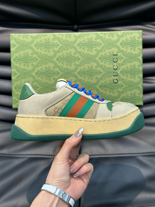 Gucci Screener GG Sneakers Yellow Green Light Brown