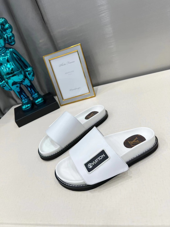 Louis Vuitton Calfskin Sunset Flat Mule Sandals White