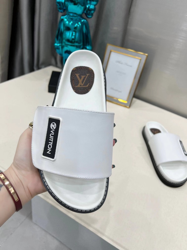 Louis Vuitton Calfskin Sunset Flat Mule Sandals White