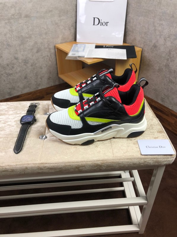 Dior B22 Leather And Mesh Trainers In Black And Red