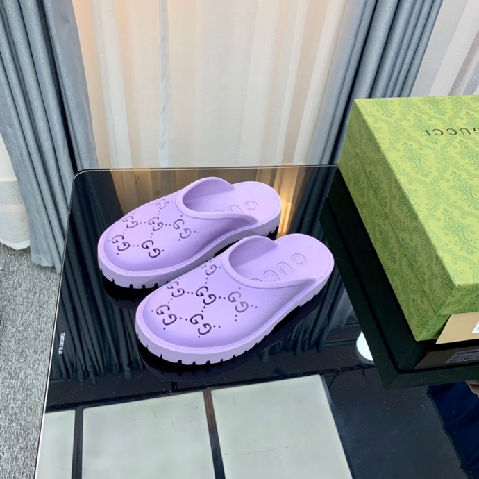 Gucci Perforated GG Thin Sole Mules Purple