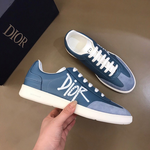 DIOR B01 SNEAKER BLUE SMOOTH CALFSKIN AND SUEDE WITH DIOR AND SHAWN SIGNATURE