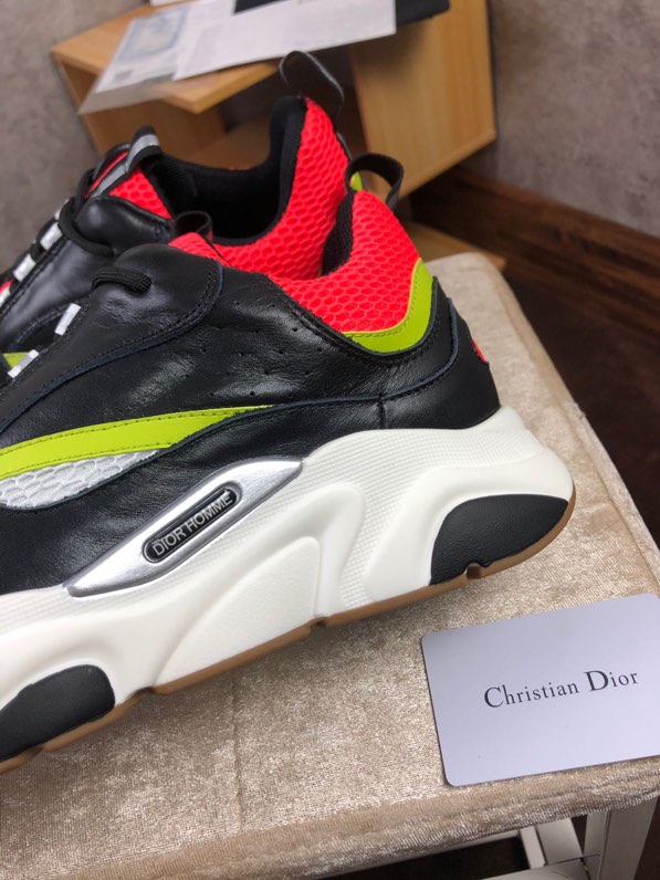 Dior B22 Leather And Mesh Trainers In Black And Red