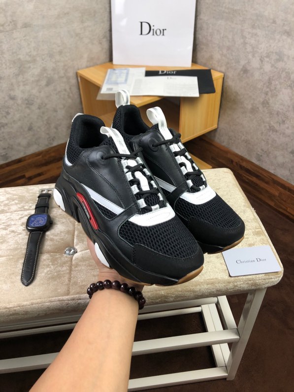 Dior B22 Sneaker in black technical knit and black and white calfskin