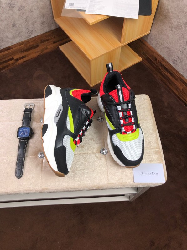 Dior B22 Leather And Mesh Trainers In Black And Red