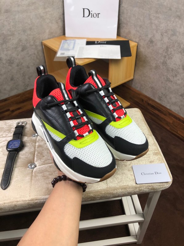 Dior B22 Leather And Mesh Trainers In Black And Red
