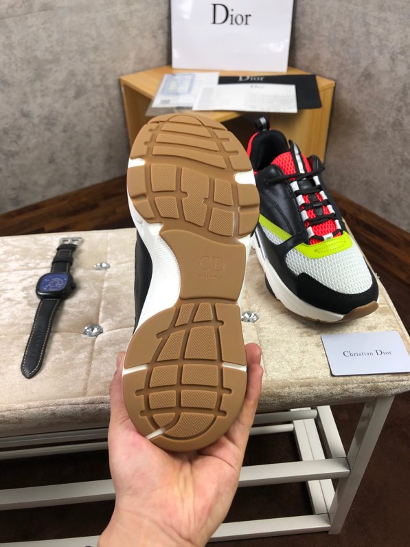 Dior B22 Leather And Mesh Trainers In Black And Red