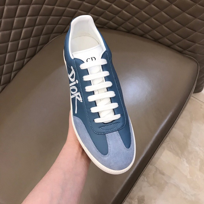 DIOR B01 SNEAKER BLUE SMOOTH CALFSKIN AND SUEDE WITH DIOR AND SHAWN SIGNATURE