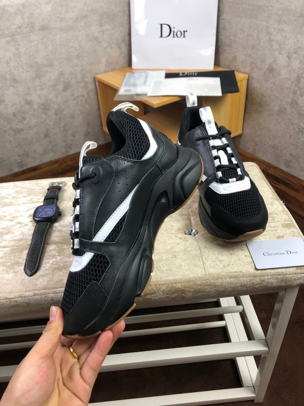 Dior B22 Sneaker in black technical knit and black and white calfskin