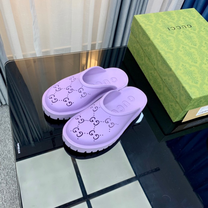 Gucci Perforated GG Thin Sole Mules Purple
