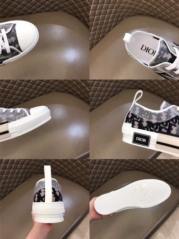 Dior B23 Oblique Low Top Sneakers Safari Canvas White Navy