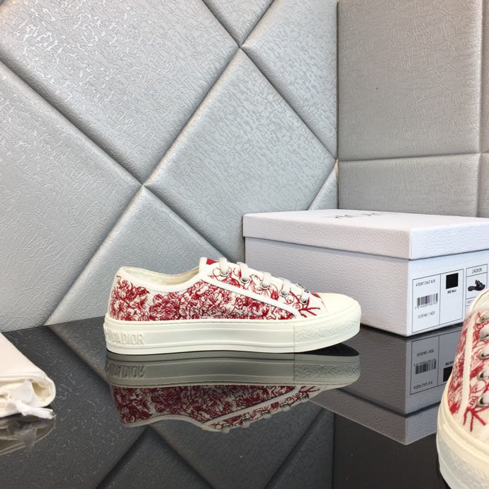 Walk’n’dior Sneaker In Burgundy Dior Embroidered Cotton Shoes