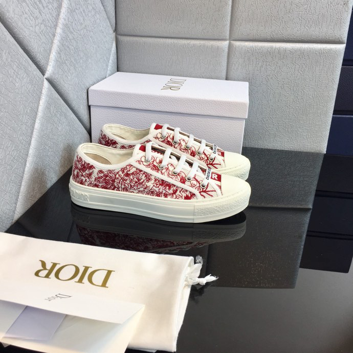 Walk’n’dior Sneaker In Burgundy Dior Embroidered Cotton Shoes