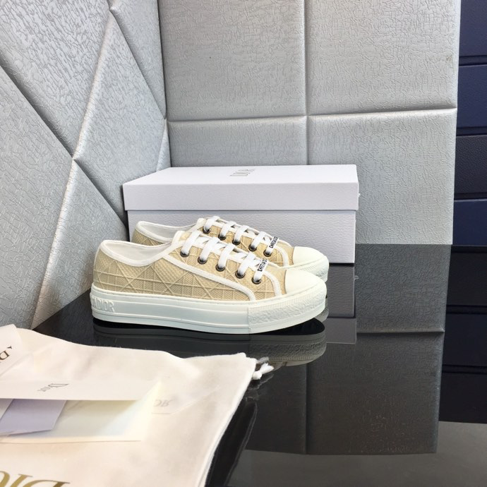 DIOR - Walk'N'Dior Platform Sneaker Natural Raffia-Effect Cotton Embroidered With Dior Oblique Motif -