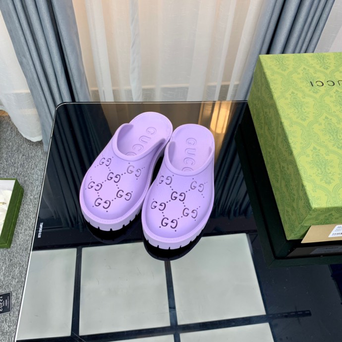 Gucci Perforated GG Thin Sole Mules Purple
