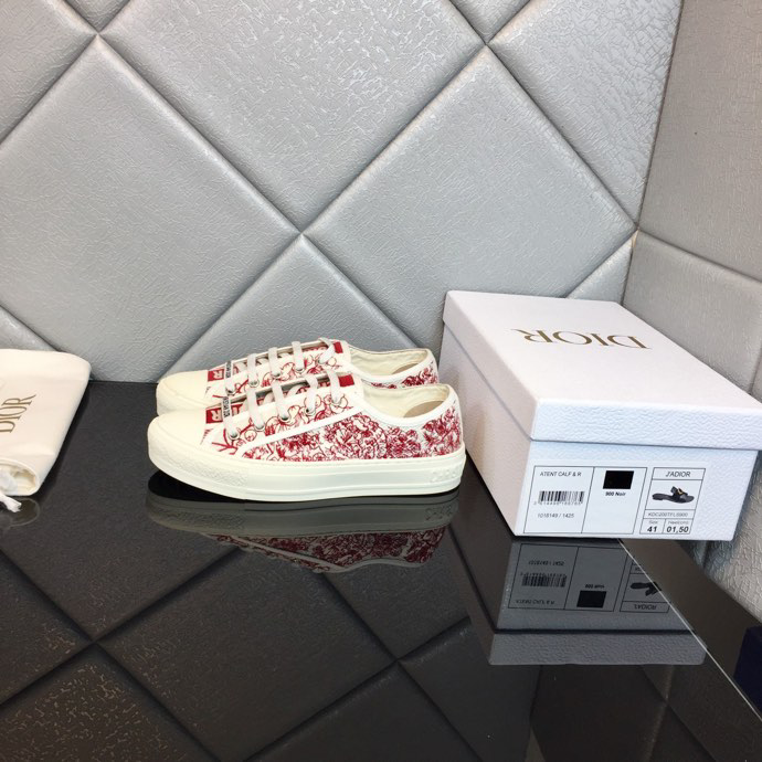 Walk’n’dior Sneaker In Burgundy Dior Embroidered Cotton Shoes