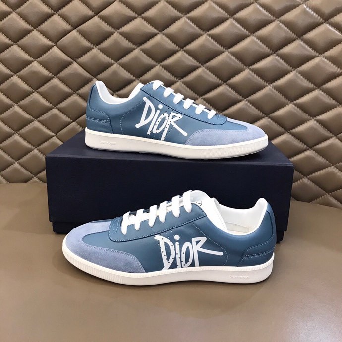 DIOR B01 SNEAKER BLUE SMOOTH CALFSKIN AND SUEDE WITH DIOR AND SHAWN SIGNATURE