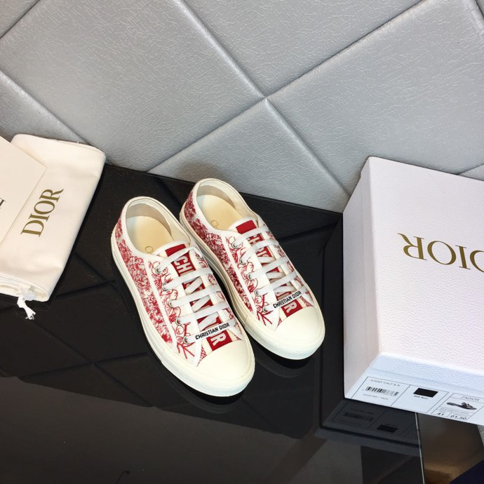 Walk’n’dior Sneaker In Burgundy Dior Embroidered Cotton Shoes