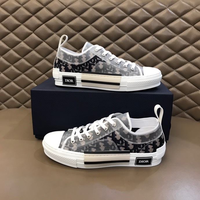Dior B23 Oblique Low Top Sneakers Safari Canvas White Navy