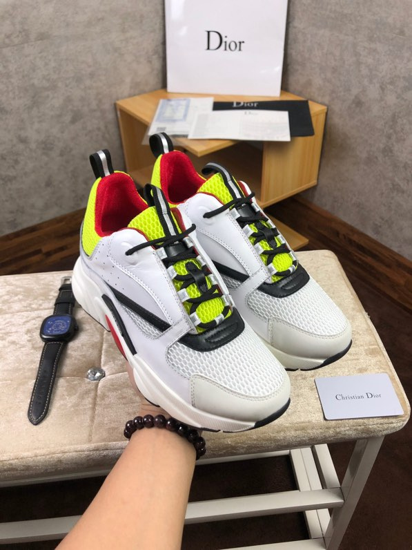 Dior B22 Leather And Mesh Trainers In Black And Red