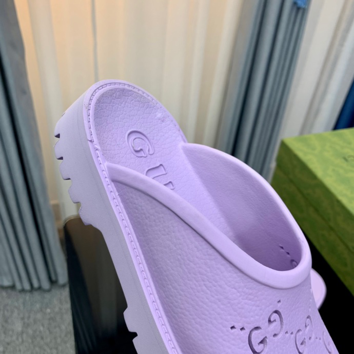 Gucci Perforated GG Thin Sole Mules Purple