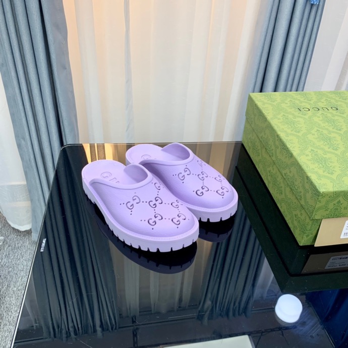 Gucci Perforated GG Thin Sole Mules Purple