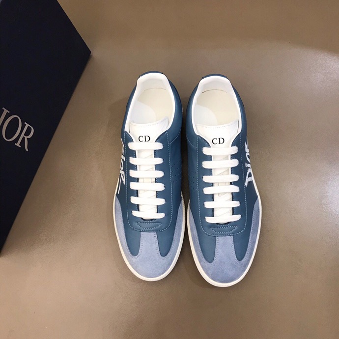 DIOR B01 SNEAKER BLUE SMOOTH CALFSKIN AND SUEDE WITH DIOR AND SHAWN SIGNATURE