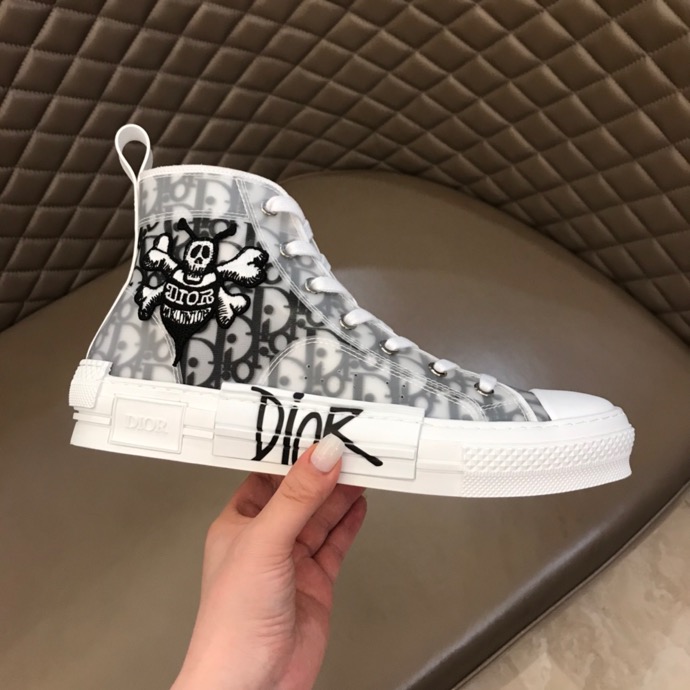 DIOR Kids - Kids' B23 High-Top Sneaker White And Black Dior Oblique Technical Canvas